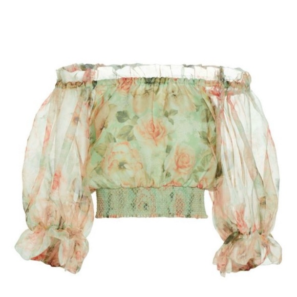 NWOT ALICE + OLIVIA Caprina Floral Chiffon Blouse in Pistachio Multi Size XS - Picture 2 of 16